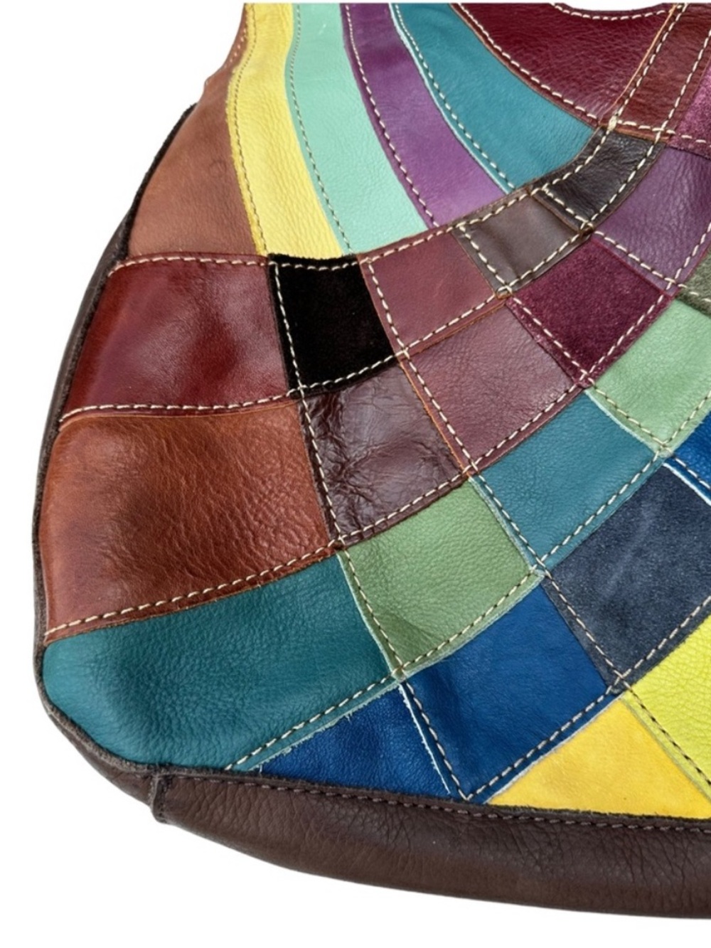 Vintage Wilson’s Leather Y2K Leather Patchwork Rainbow Hobo Bag - Picture 3 of 6